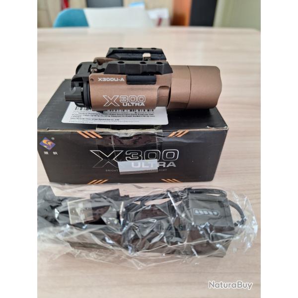 Lampe tactique led pour pistolet avec accu rechargeable ou autre