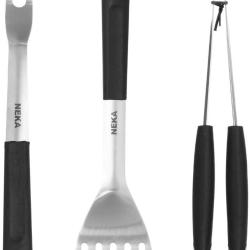 3 Ustensiles &Agrave; Barbecue Une Fourchette, Une Spatule Et Une Pince 42 Cm Manche Abs