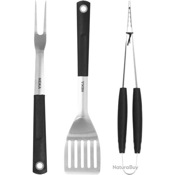 3 Ustensiles � Barbecue Une Fourchette, Une Spatule Et Une Pince 42 Cm Manche Abs
