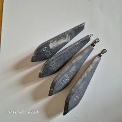 4 Plombs carpes trilobes pour la p&ecirc;che, 100 et 110 gr. carnassiers
