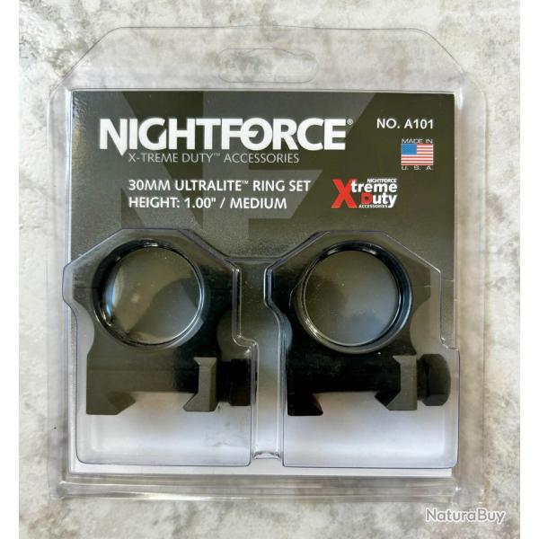 Colliers Nightforce 30mm Ultralite **NEUF** Titane + Alu Taille M - 1.00" x-Treme Duty