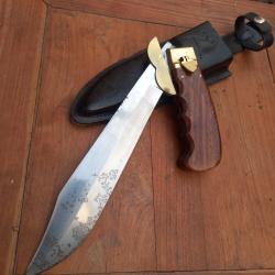 Impressionnant et Solide Couteau de Chasse &agrave; la d estaing Manche en Bois avec &Eacute;tui en Cuir