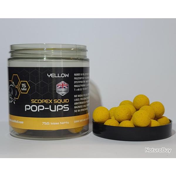 BOUILLETTES NASH SCOPEX SQUID POP UPS 15MM 75G YELLOW
