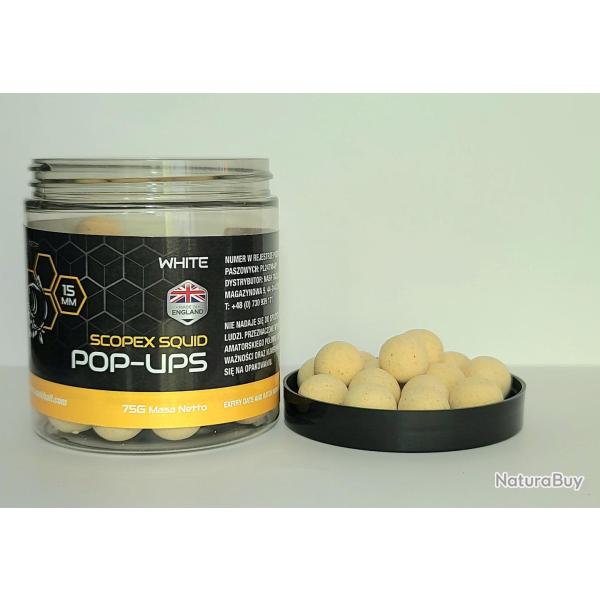 BOUILLETTES NASH SCOPEX SQUID POP UPS 15MM 75G WHITE