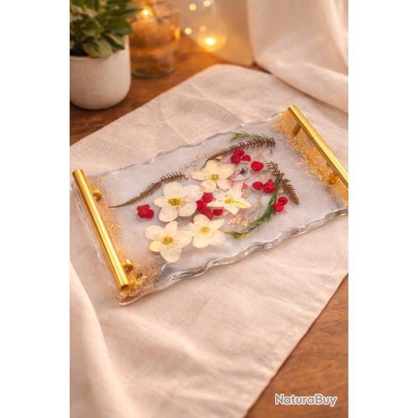 Plateau en r�sine avec fleur naturelle