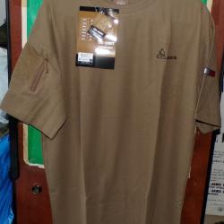 TEE SHIRT FRENCH ARMY COYOTE , SANS COL , MANCHES COURTES AVEC DRAPEAU FRANCAIS SUR UNE MANCHE ET PO