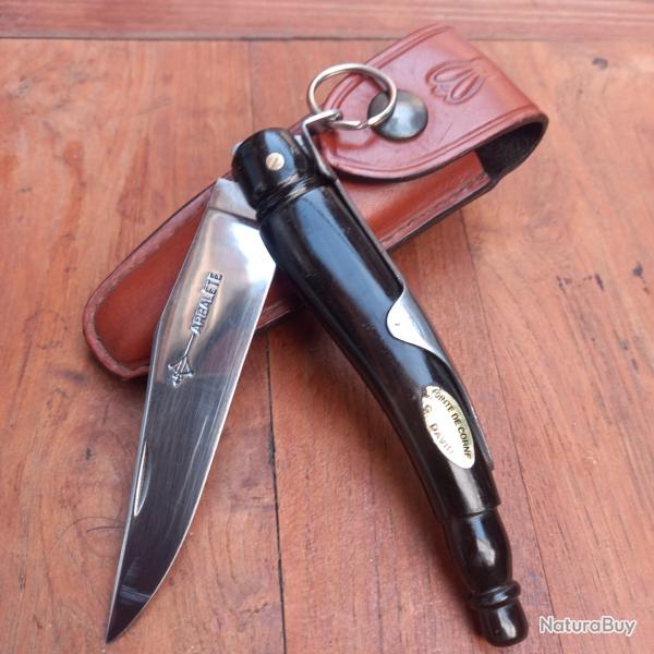 Couteau � palme ARBALETE G.DAVID Manche en CORNE TALON CROTALE avec �tui en Cuir