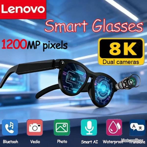 Lenovo Lunettes IA 8K HD Camera BT, Modele: Noir