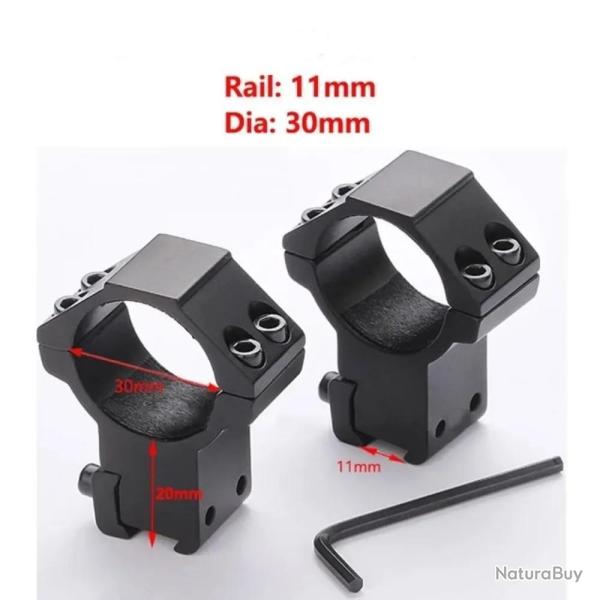 Colliers/Anneaux Montage 11mm Rail Weaver/Picatinny Haut 20mm Diam�tre 30mm Lunette de Vis�e