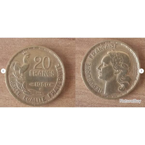 France 20 Francs 1950 B Coq Rooster Frcs Frc Frs Piece