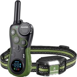 Collier Dressage Chien 3000m Sans Choc &Eacute;lectrique Bip Vibration LED Nocturne Rechargeable Pro Vert