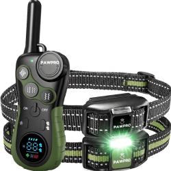 2X Colliers Dressage Chien 3000m Sans Choc &Eacute;lectrique Bip Vibration LED Nocturne Rechargeable Vert