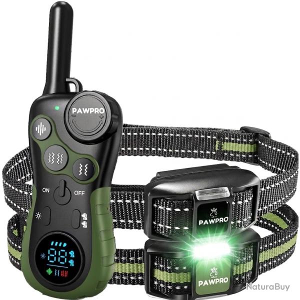2X Colliers Dressage Chien 3000m Sans Choc �lectrique Bip Vibration LED Nocturne Rechargeable Vert