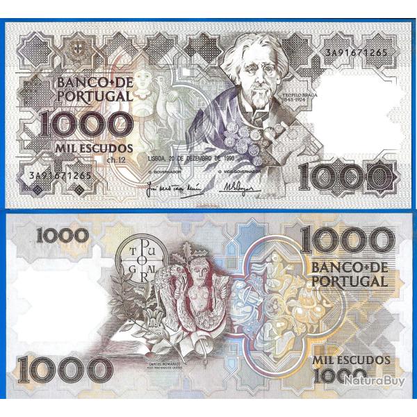 Portugal 1000 Escudos 1990 Teofilo Braga Billet Escudo