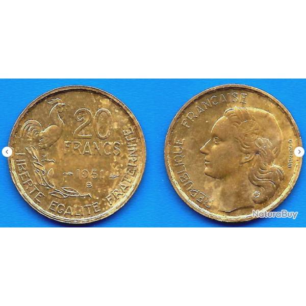 France 20 Francs 1951 B Coq Rooster Frcs Frc Frs Piece
