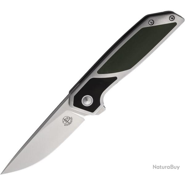 Couteau Begg Knives Diamici Lame Drop Point Acier D2 Manche Acier/G10 Noir-Vert Liner Lock BG014