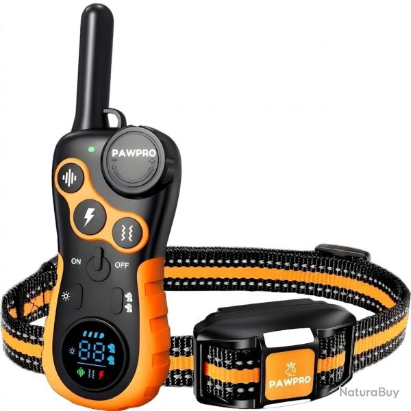 Collier Dressage Chien 3000m �tanche IPX7 Rechargeable 124 Niveaux Bip Vibration Choc LED Orange