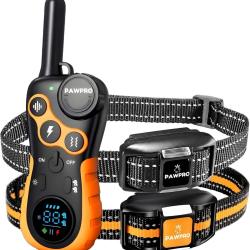 2XColliers Dressage Chien 3000m &Eacute;tanche IPX7 Rechargeable 124 Niveaux Bip Vibration Choc LED Orange