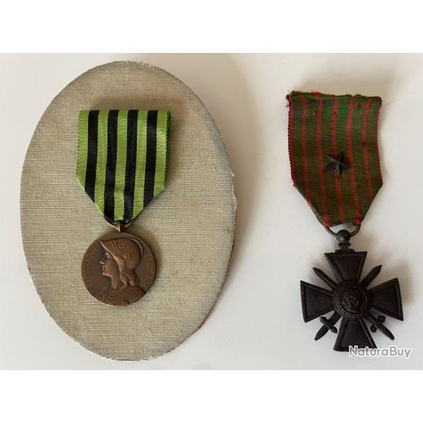 Lot M�dailles Croix de Guerre 1914 1917 avec �toile et M�daille Comm�morative Guerre 1870 1871