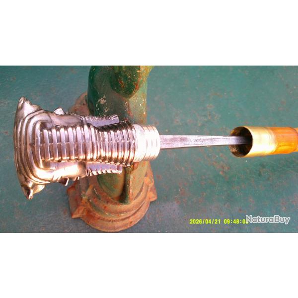 A VOIR RARE CANNE DE COLLECTION A DOUBLE FACES  METAL ARGENTE TRES DUR