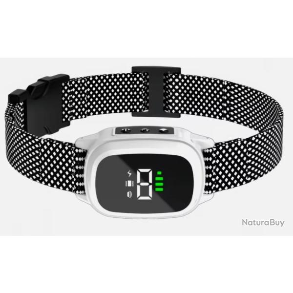 Collier dressage chien anti-aboiement 3-55Kg rechargeable t�l�commande Blanc