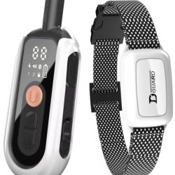 Collier de Dressage Chien &Eacute;lectrique &Eacute;tanche Anti-Aboiement T&eacute;l&eacute;commande 1000m Rechargeable Blanc