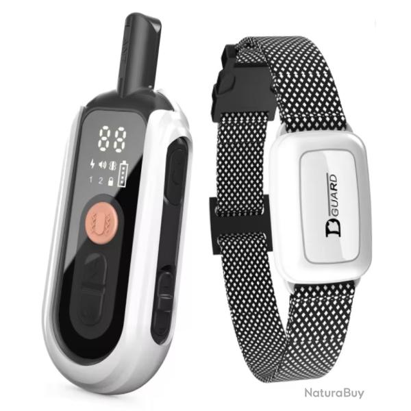 Collier de Dressage Chien �lectrique �tanche Anti-Aboiement T�l�commande 1000m Rechargeable Blanc