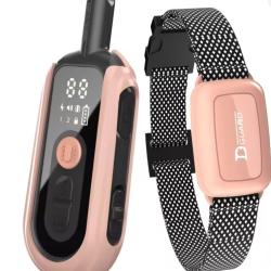 Collier de Dressage Chien &Eacute;lectrique &Eacute;tanche Anti-Aboiement T&eacute;l&eacute;commande 1000m Rechargeable Rose