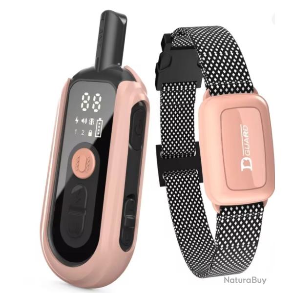 Collier de Dressage Chien �lectrique �tanche Anti-Aboiement T�l�commande 1000m Rechargeable Rose