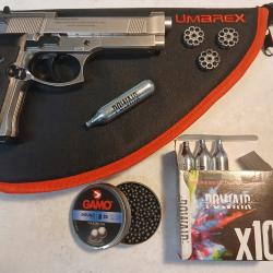 Pistolet "BERETTA 92 FS CO2" calibre 4,5 mm (.177), Finition : NICKEL
