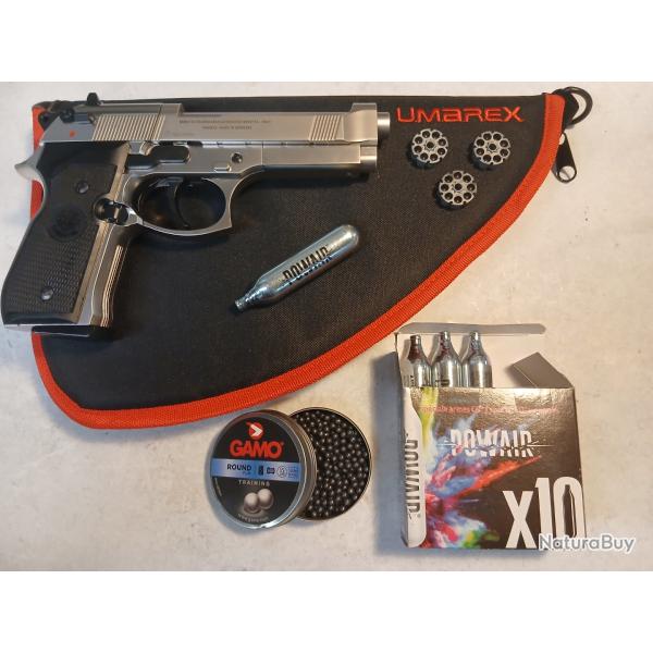 Pistolet "BERETTA 92 FS CO2" calibre 4,5 mm (.177), Finition : NICKEL