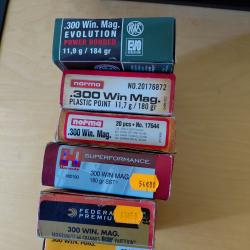 LOT DE 6 BOITES DE 20 CARTOUCHES CALIBRE 300 WIN.MAG NEUVES