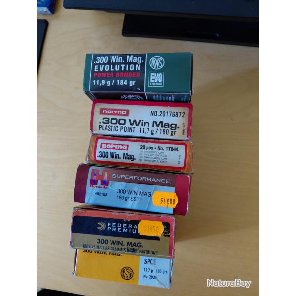 LOT DE 6 BOITES DE 20 CARTOUCHES CALIBRE 300 WIN.MAG NEUVES