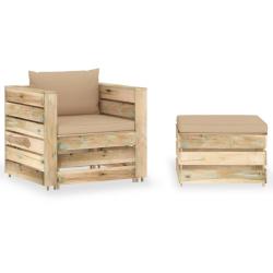 Salon de jardin 2 pcs avec coussins vert bois impr&eacute;gn&eacute;