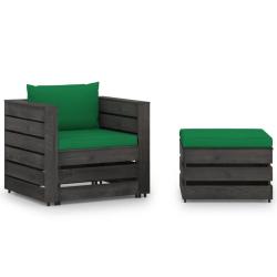 Salon de jardin 2 pcs avec coussins Bois impr&eacute;gn&eacute; de gris