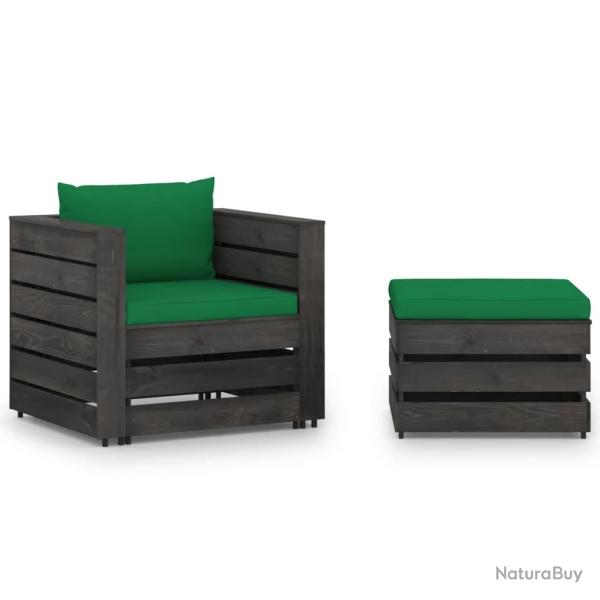Salon de jardin 2 pcs avec coussins Bois impr�gn� de gris