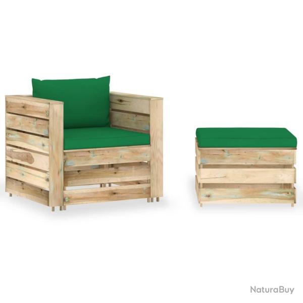 Salon de jardin 2 pcs avec coussins Bois impr�gn� de vert