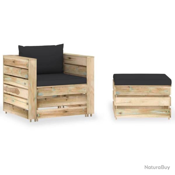 Salon de jardin 2 pcs avec coussins Bois impr�gn� de vert