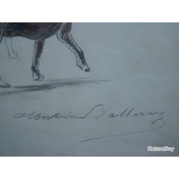 DESSIN CRAYON CHIEN DE CHASSE ALBERT DE BALLEROY CIRCA 1860