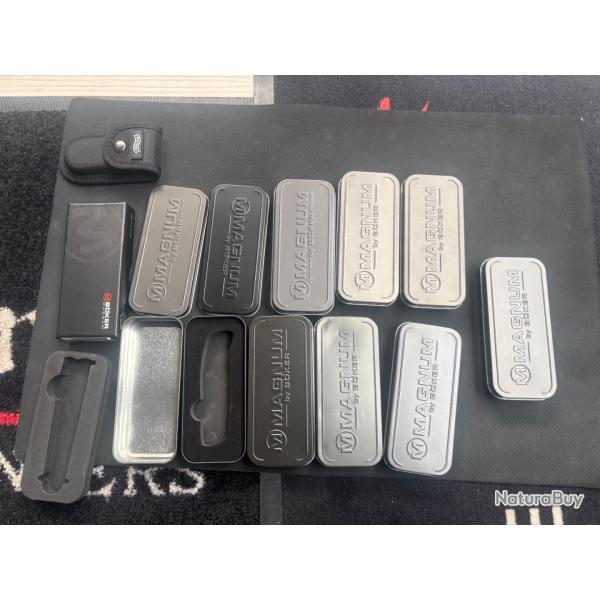 lot de 10 boites en metal  + etui couteau a vendre aux ench�res destockage armurerie chasse