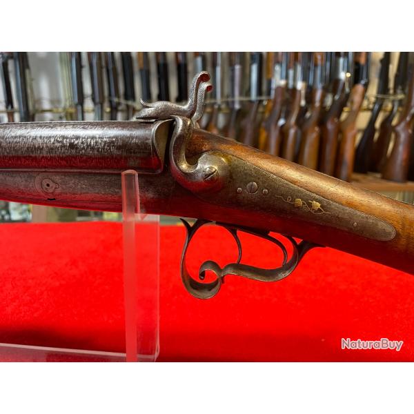 FUSIL A CHIENS : CAL 16/65, CARTOUCHES A BROCHES, INCRUSTATION OR ET ARGENT, CAT.D VENTE LIBRE.