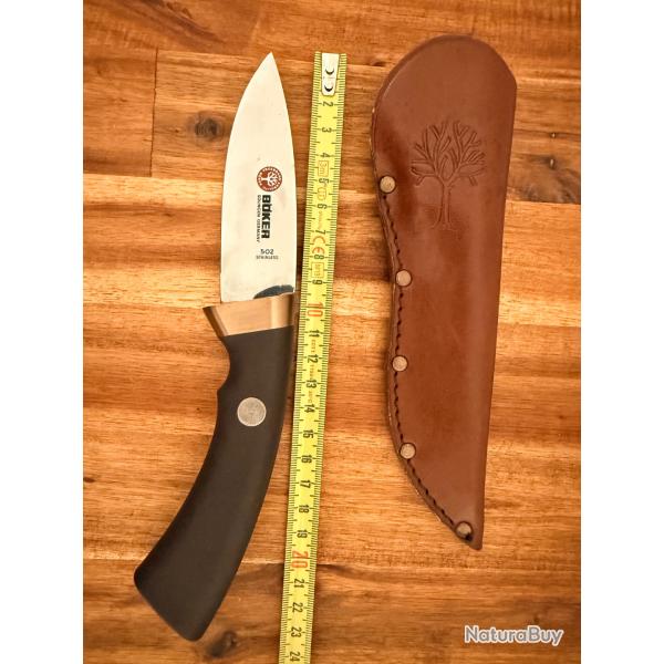 Couteau B�ker Solingen 502 - lame fixe - �tui cuir - Allemagne
