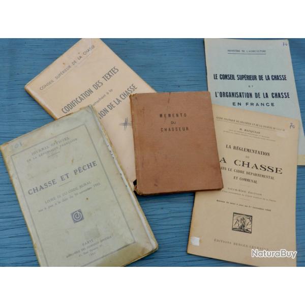 Lot de fascicules sur la r�glementation et organisation de la chasse.