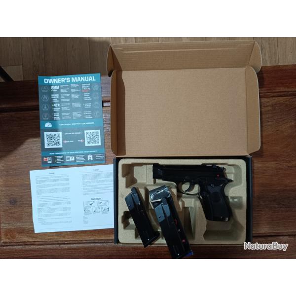 R�plique du pistolet Mini 92 M84 Gaz GBB WE - Noir 2 chargeurs