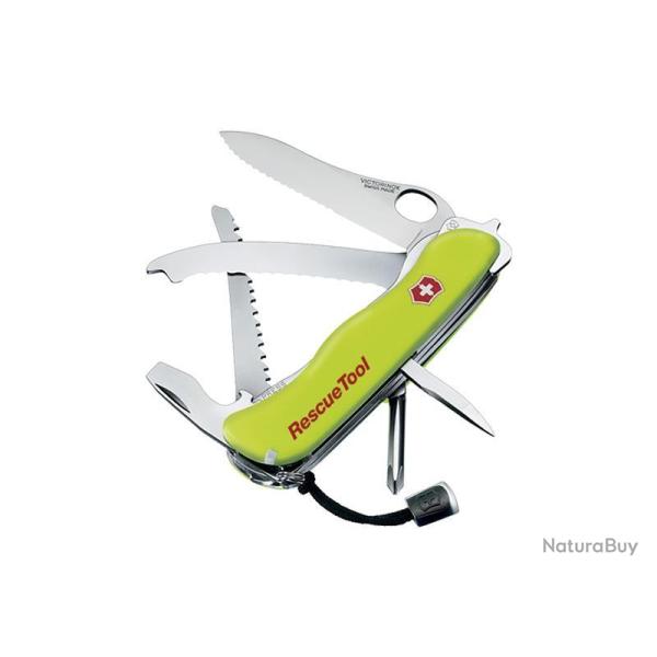 DESTOCKAGE - COUTEAU VICTORINOX RESCUE TOOL ONE HAND FLUO A DENTS