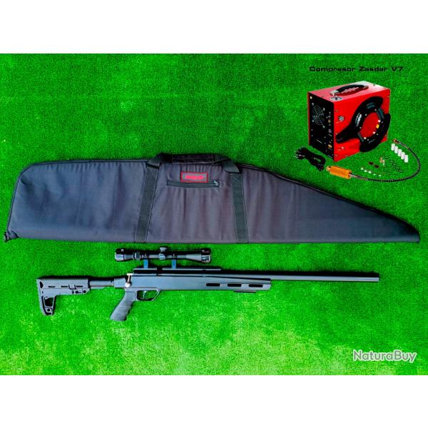 PACK 4 Carabine PCP SNOWPEAK M30C NOIR 5,5 mm 19,9 J. + 3-9 X 40 + Kit puissance + COMPRESSEUR