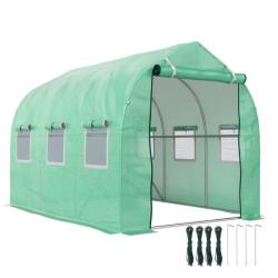 Serre Tunnel de Jardin 5,75 m&sup2; dim. 2,95L x 1,95l x 1,96H m Porte + 6 fen&ecirc;tres enroulables -  Vert