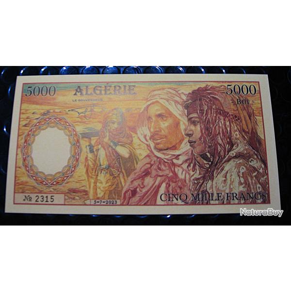 Algerie, billet de 5000 francs de 2023 superbe (femme berbere)