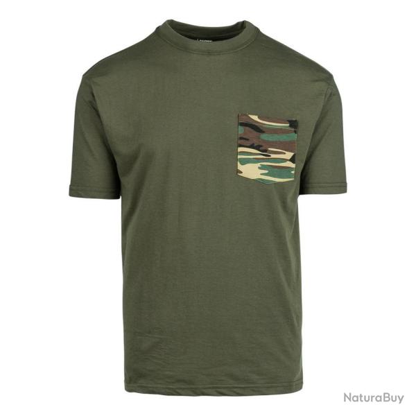 Tee shirt uni avec poche camouflage Kaki