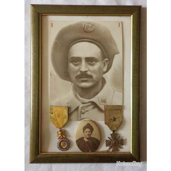 M�dailles photo souvenir de poilu 66�me Bataillon de Chasseurs 14/18